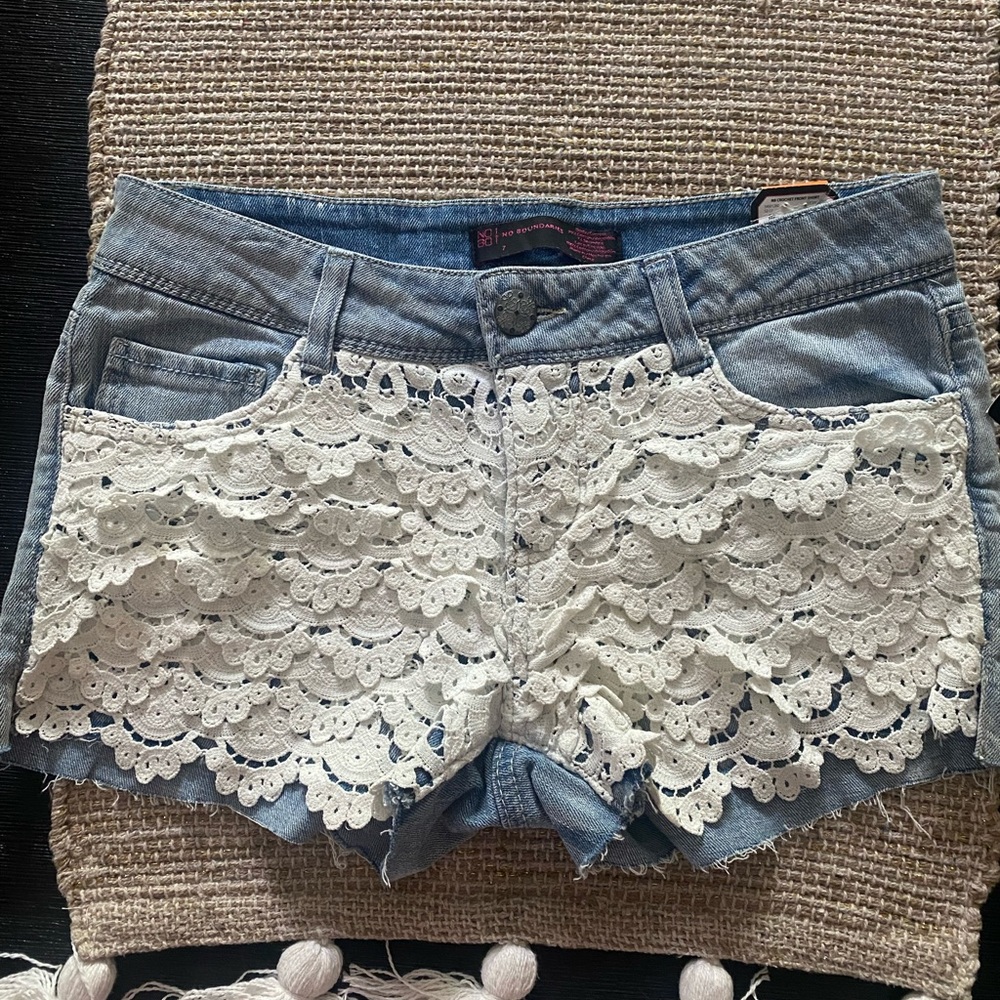 NOBO crochet front denim shorts